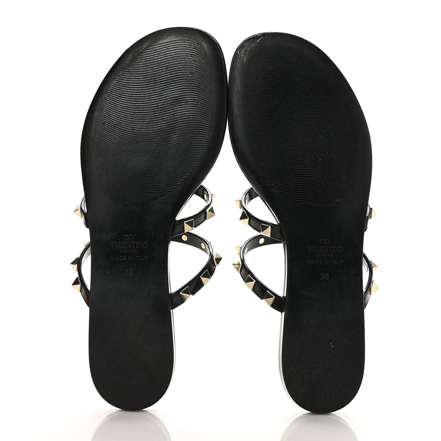 PVC Jelly Rockstud Caged Flat Thong Sandals 38 Black