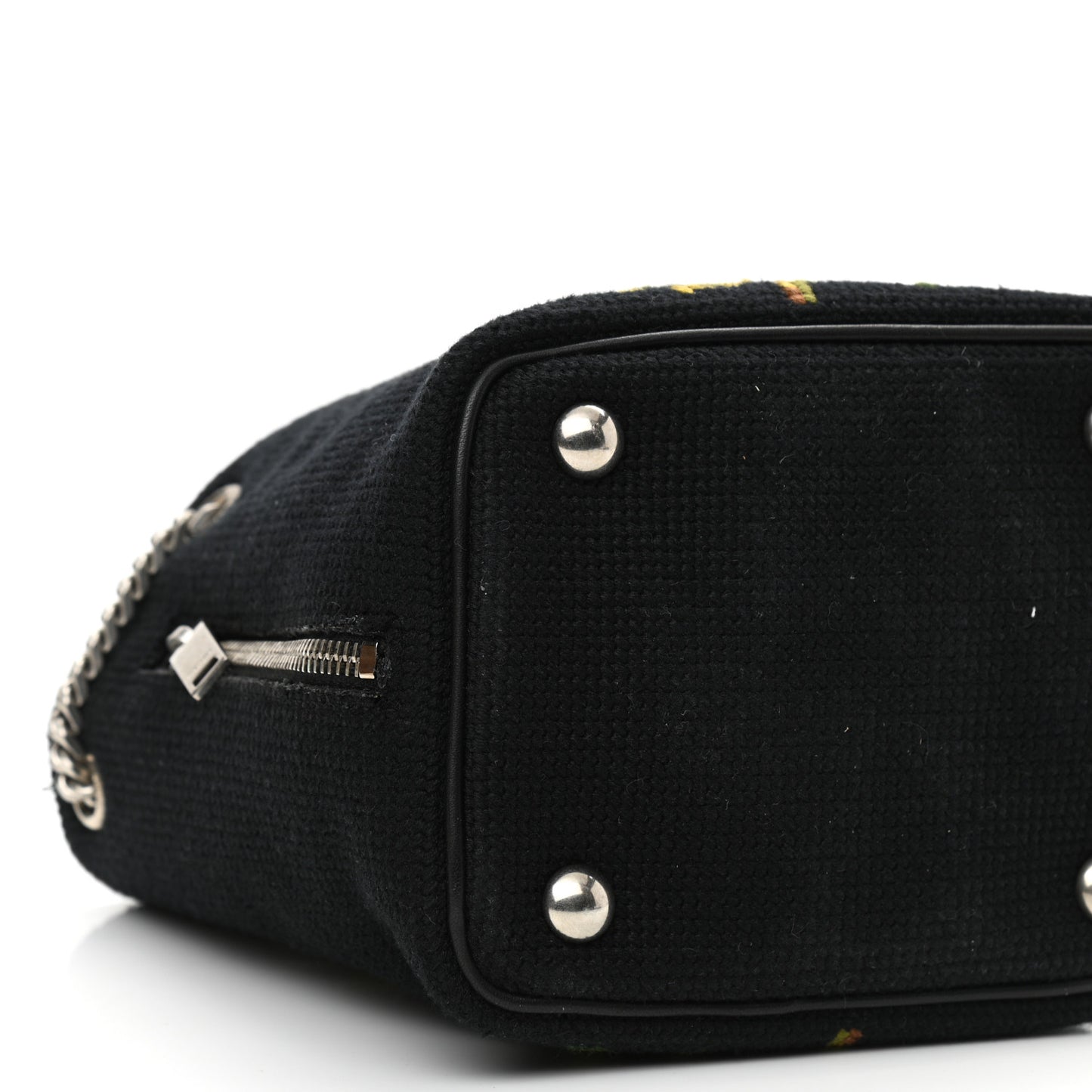 Woven Wool Embroidered Baby Emmanuelle Bucket Bag Black