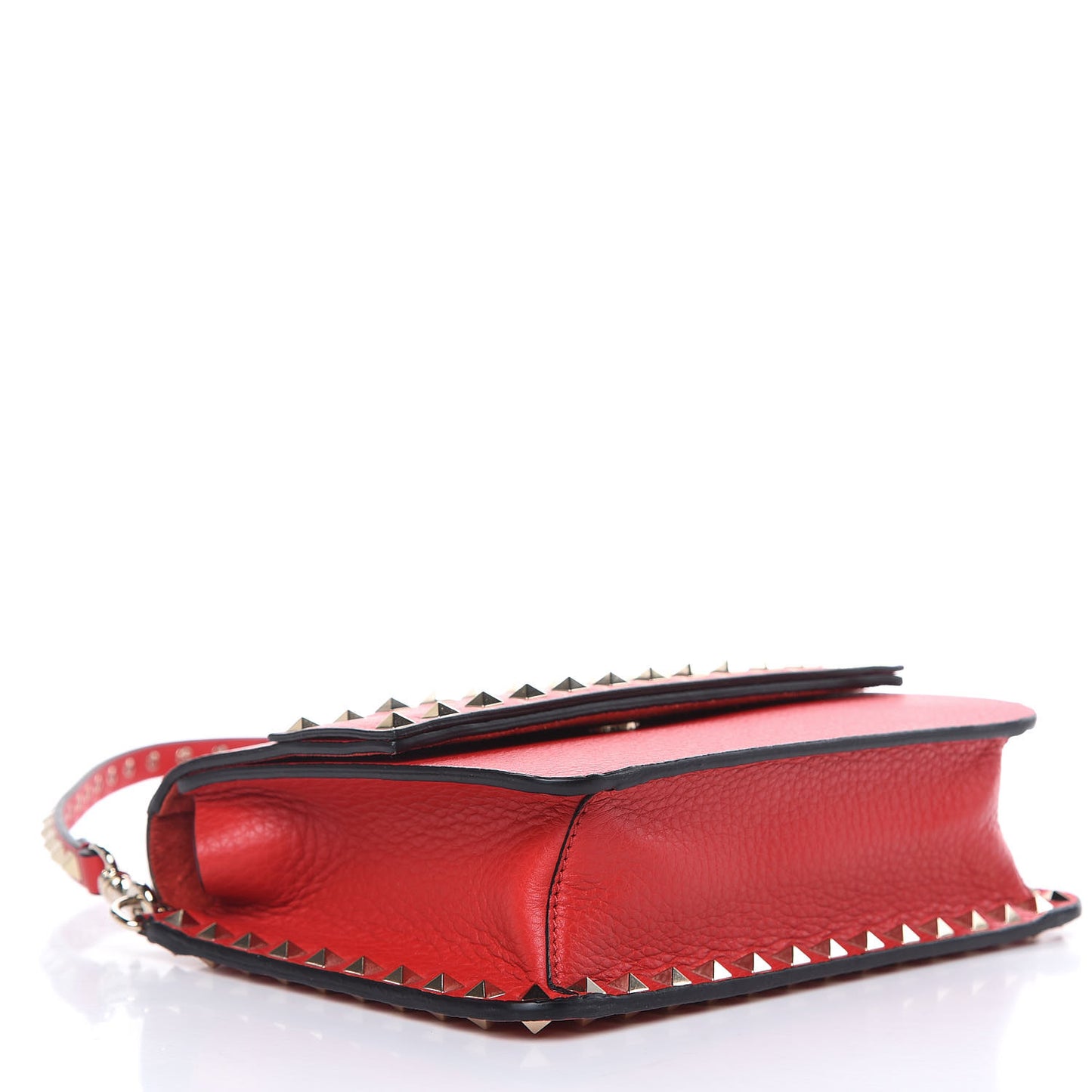 Pebbled Calfskin Rockstud Side Slip Crossbody Rouge Pur