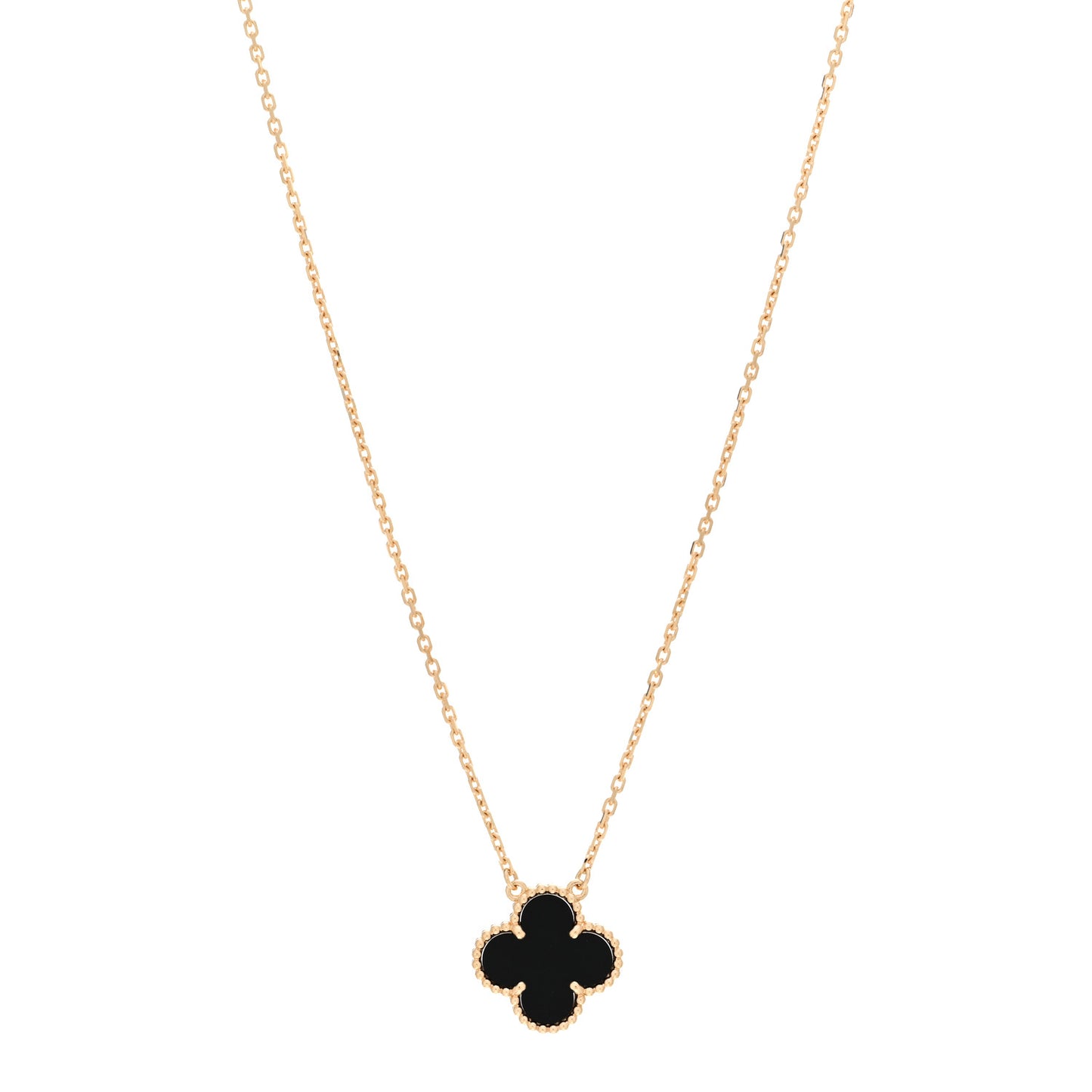 18K Yellow Gold Black Onyx Vintage Alhambra Pendant Necklace