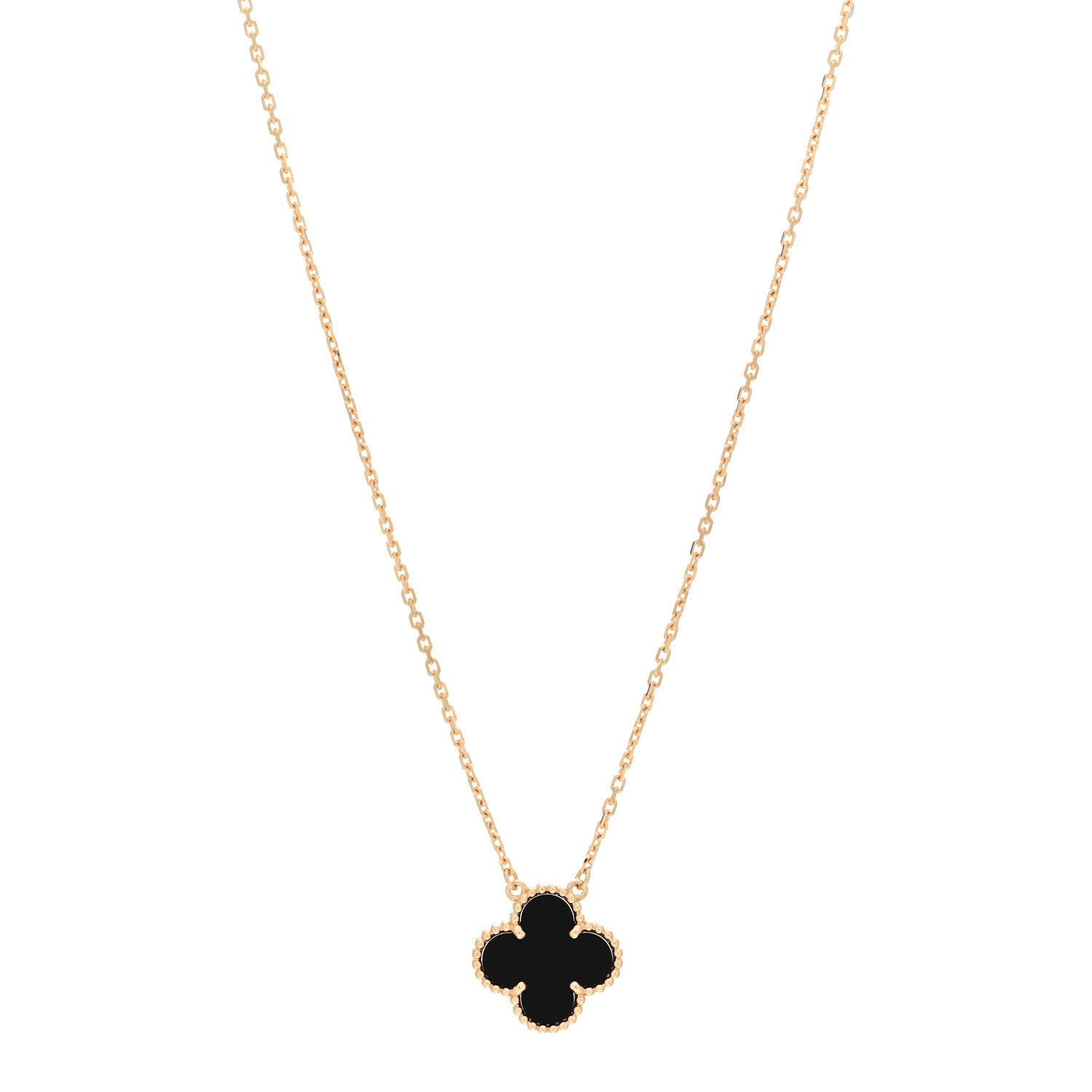 Van Cleef & Arpels 18K Yellow Gold Black Onyx Vintage Alhambra Pendant Necklace 1 of 6