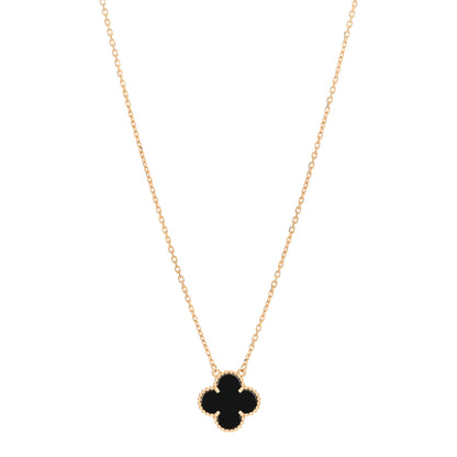 Van Cleef & Arpels 18K Yellow Gold Black Onyx Vintage Alhambra Pendant Necklace 1 of 6