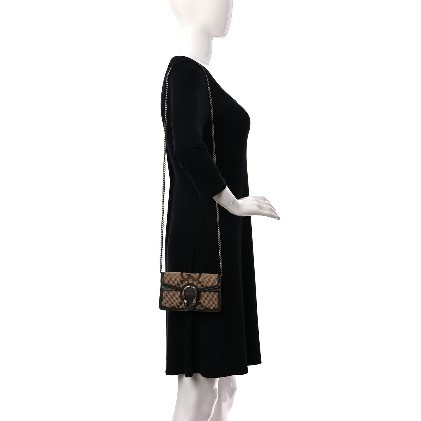 Monogram Jumbo GG Textured Dollar Calfskin Super Mini Dionysus Shoulder Bag Camel Ebony New Acero