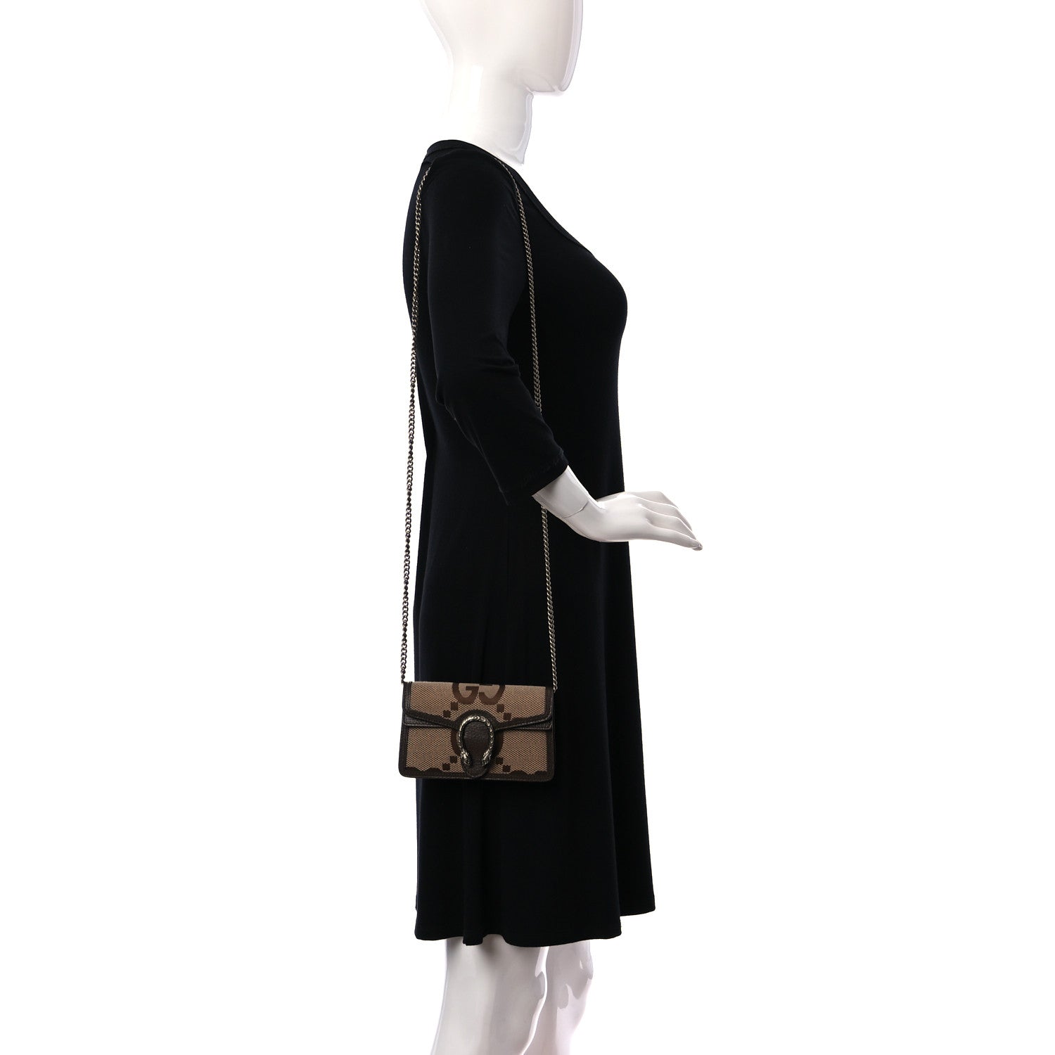 Gucci Monogram Jumbo GG Textured Dollar Calfskin Super Mini Dionysus Shoulder Bag Camel Ebony New Acero 2 of 10