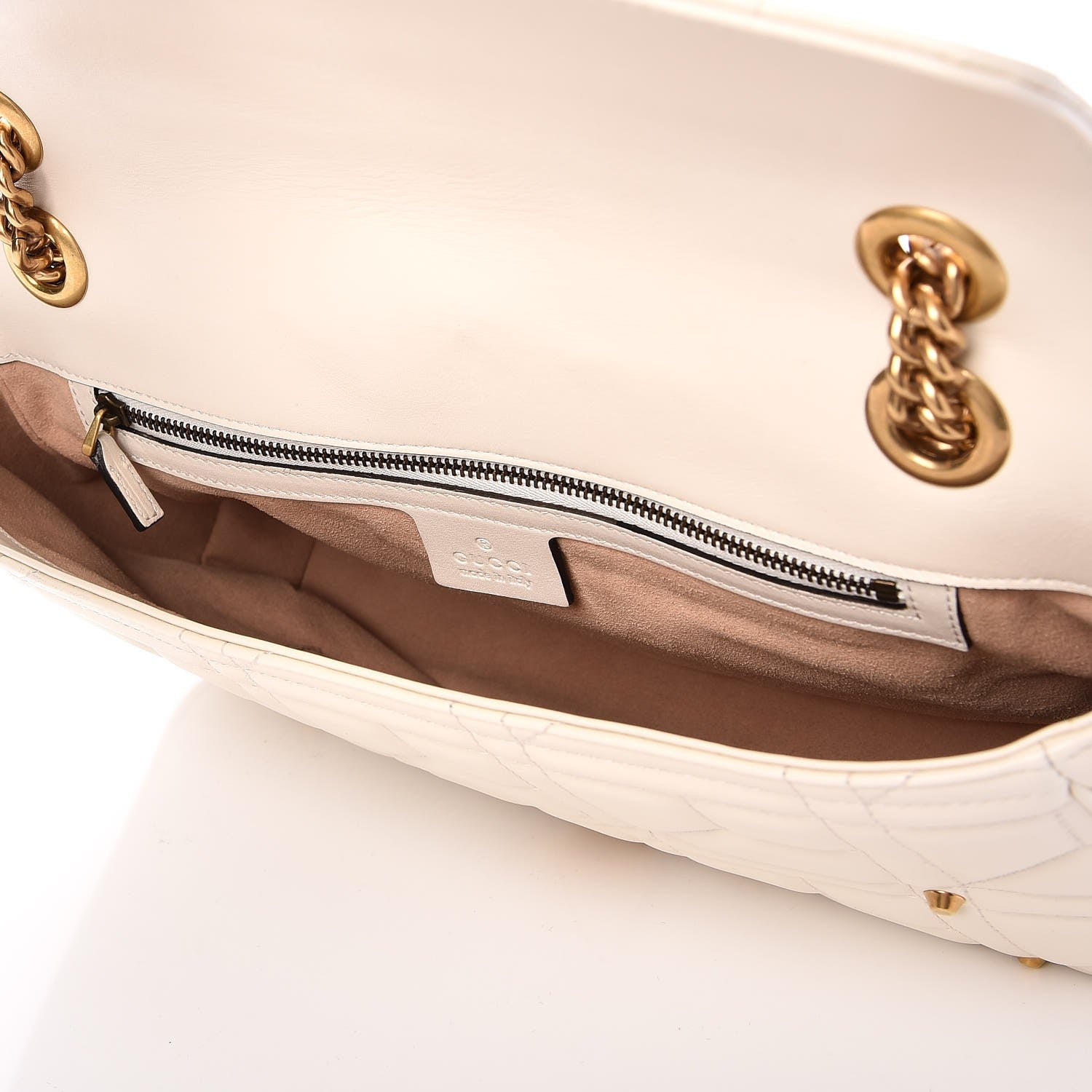 Gucci Calfskin Matelasse Studded Medium GG Marmont Shoulder Bag White 5 of 8