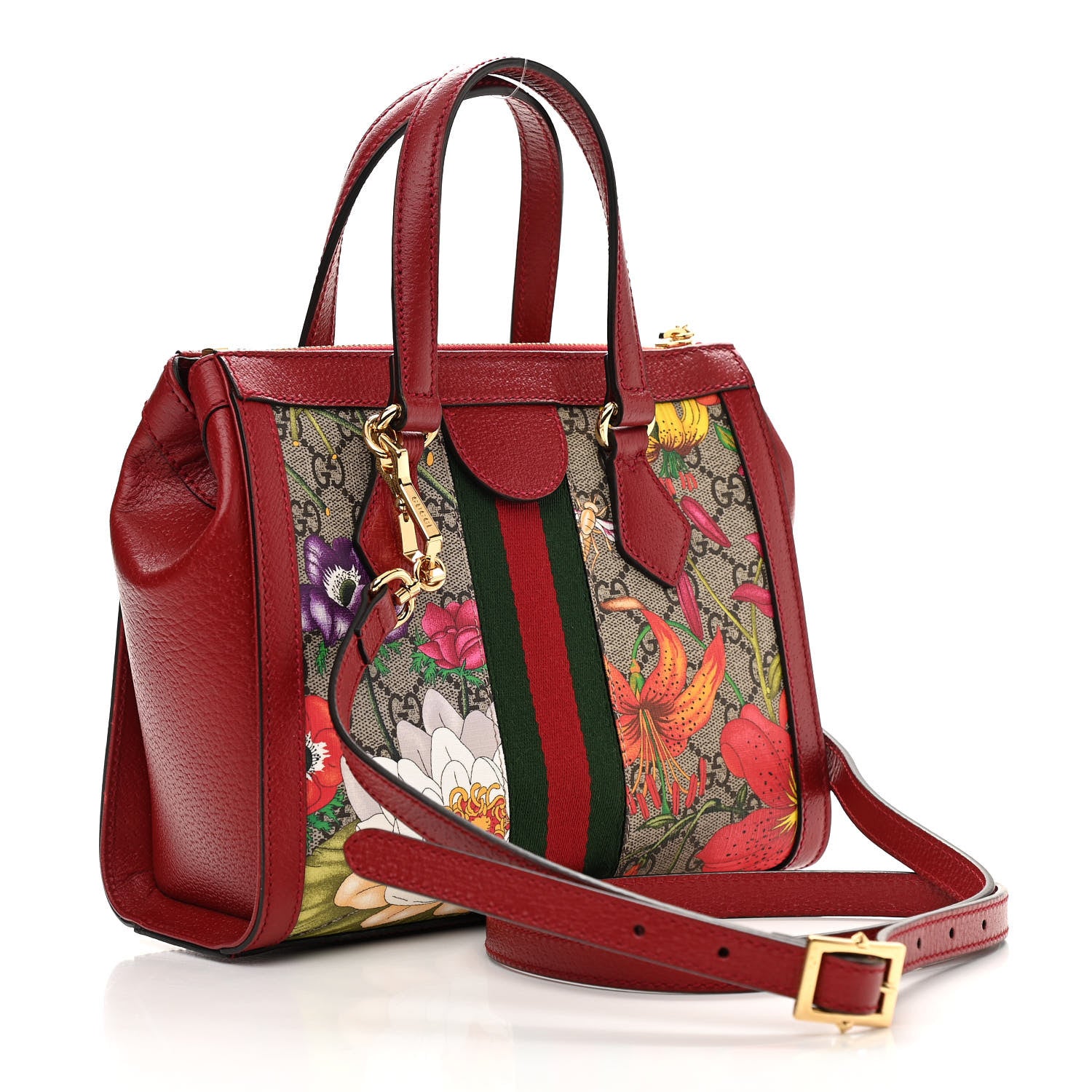 Gucci GG Supreme Monogram Flora Web Small Ophidia Tote Bag Red 2 of 9