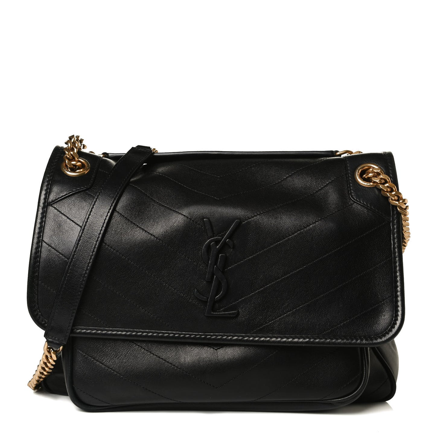Lambskin Matelasse Monogram Medium Niki Chain Satchel Black