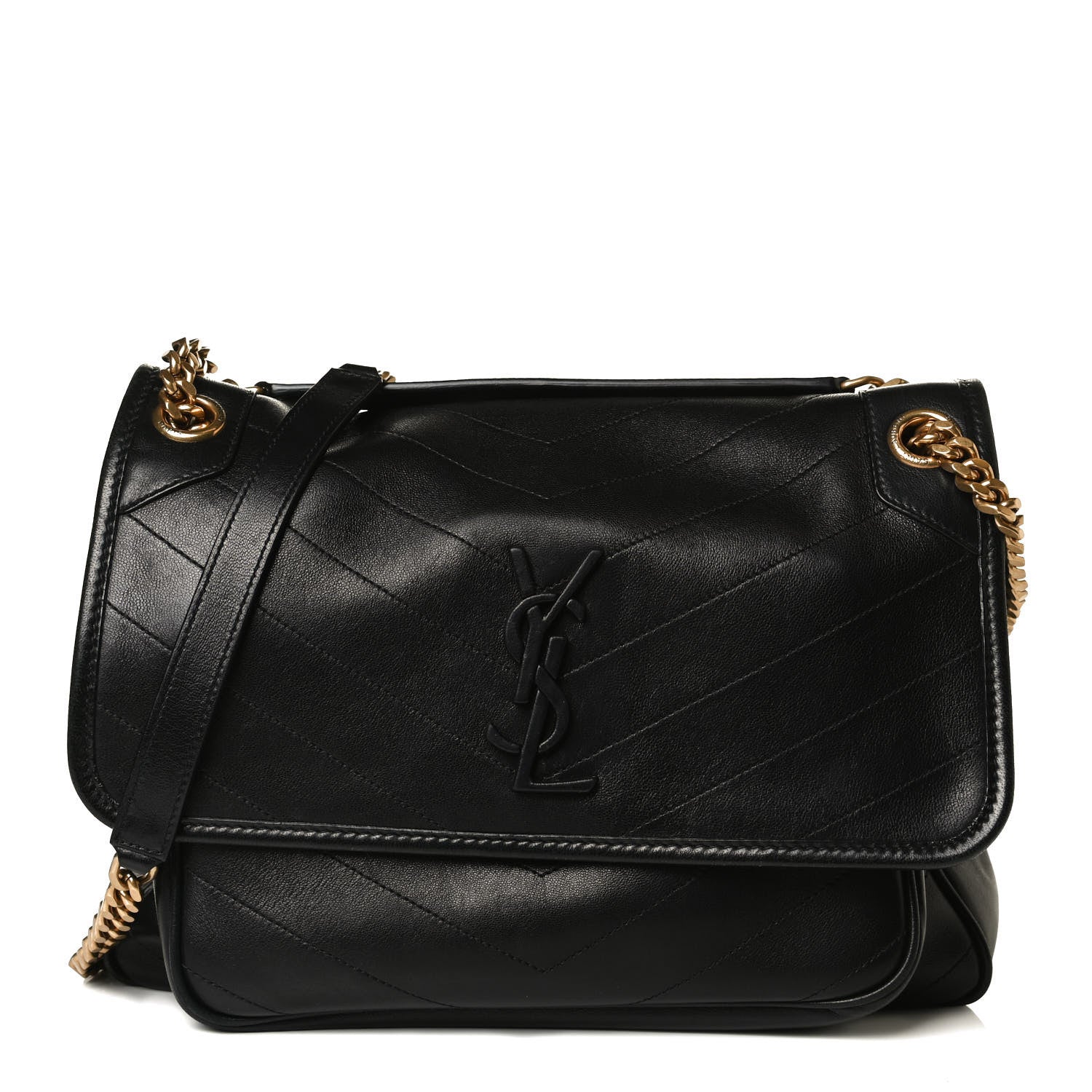 Saint Laurent Lambskin Matelasse Monogram Medium Niki Chain Satchel Black 1 of 33
