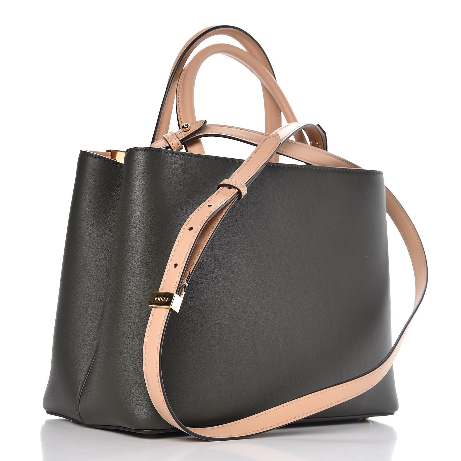 Fendi Vitello Dolce Bi-Color Petite 2Jours Tote Verde Prato Makeup 3 of 6