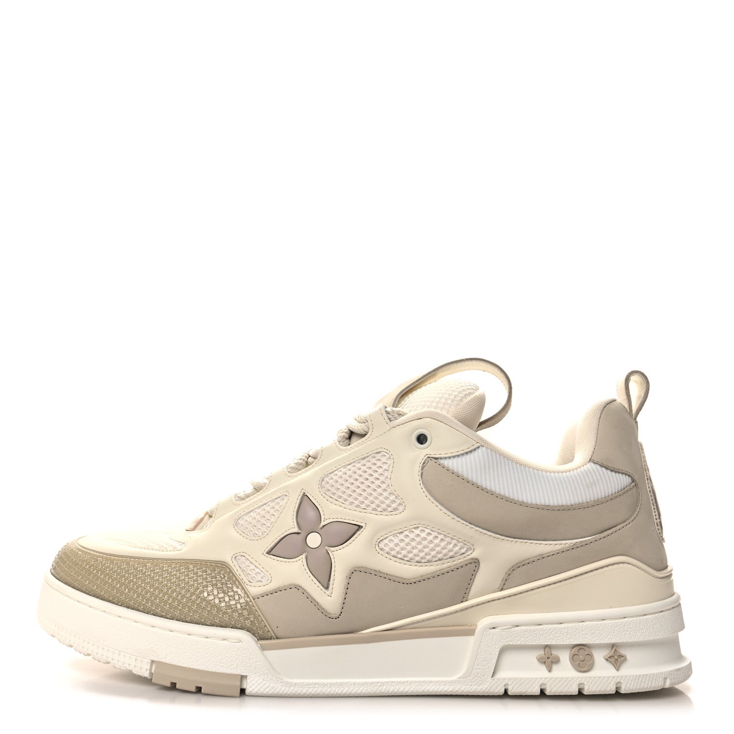 Louis Vuitton Mens LV Calfskin Mesh Skate Sneaker 12 Beige White 1 of 8