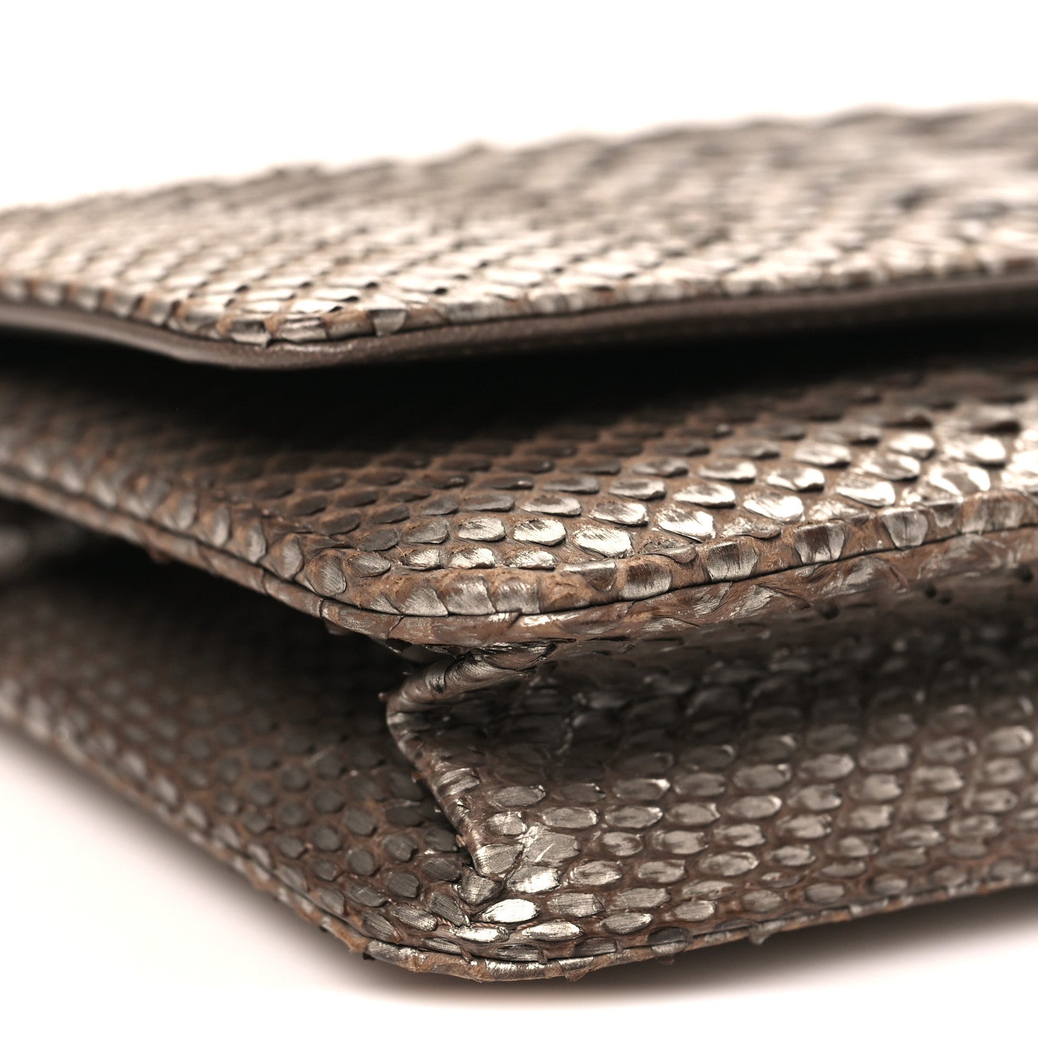 Chanel Snakeskin Wallet On Chain WOC Brown Silver 10 of 11