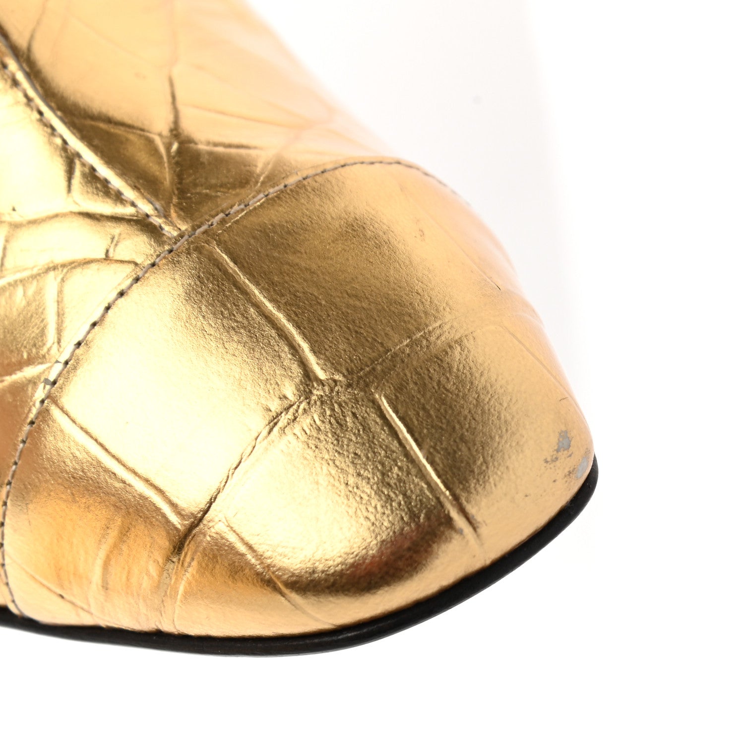Chanel Calfskin Crocodile Embossed Cap Toe Ankle Boots 37 Gold 11 of 15