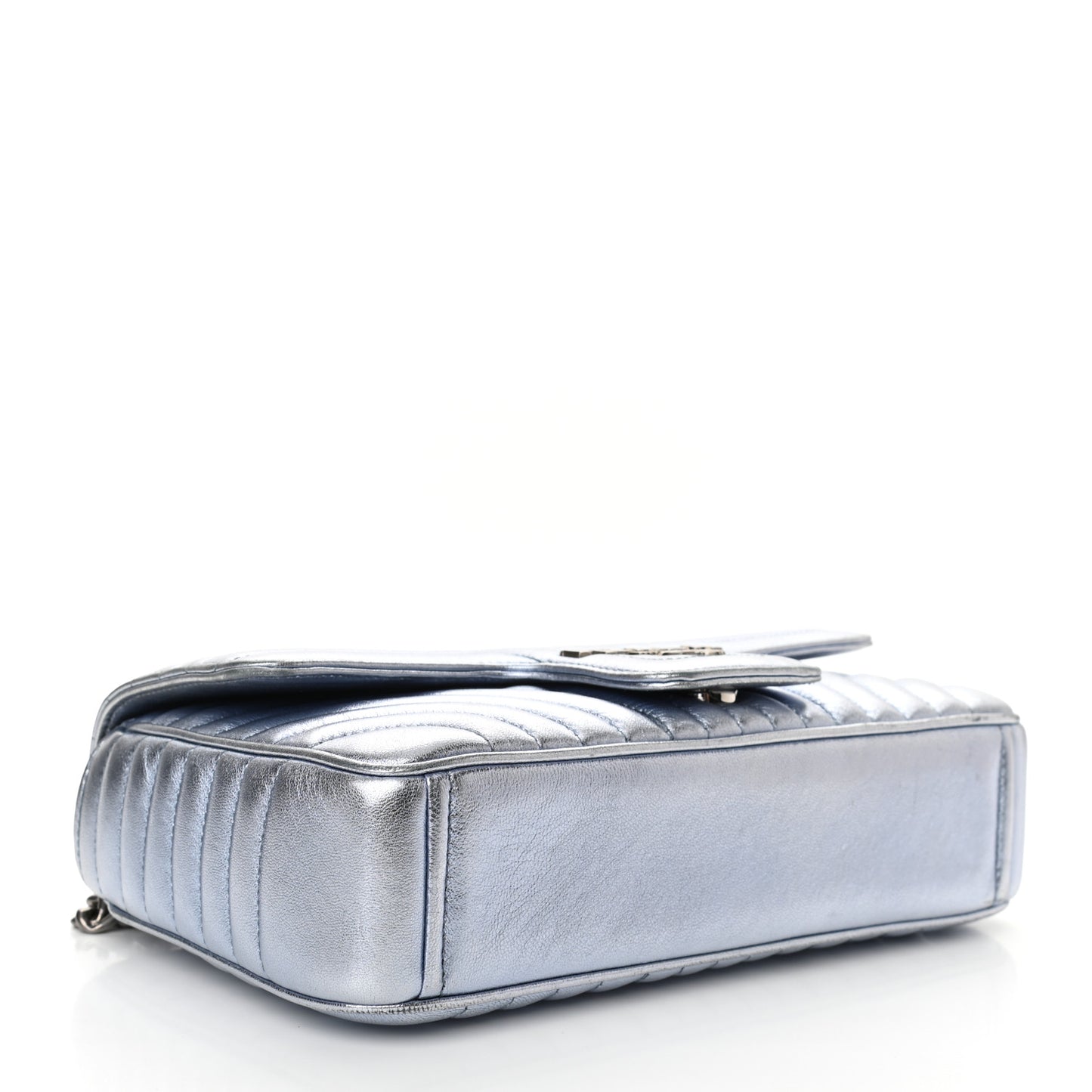 Nappa Impunture Diagramme Medium Chain Flap Shoulder Bag Silver
