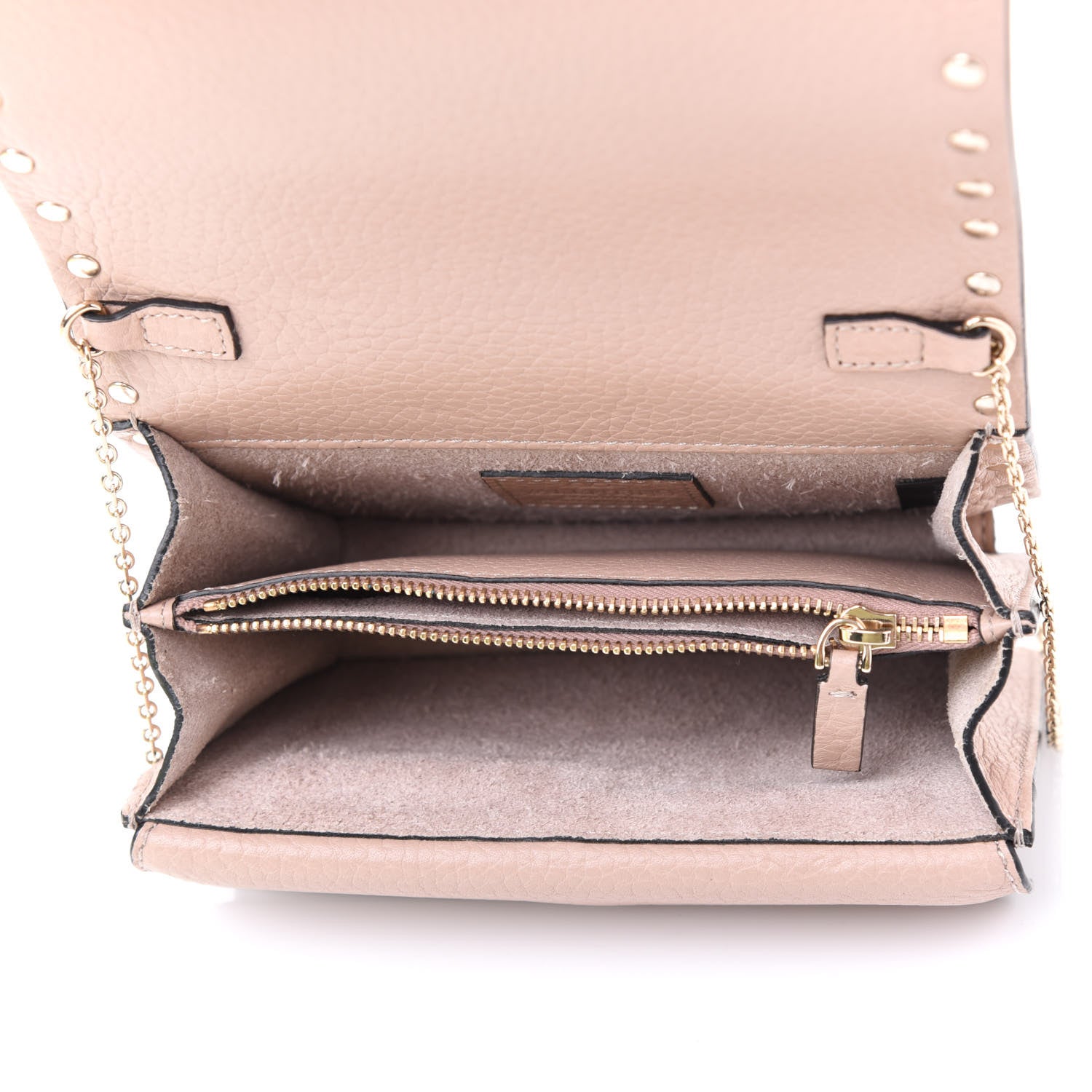 Valentino Garavani Pebbled Calfskin Rockstud Wallet on Chain Poudre 4 of 10