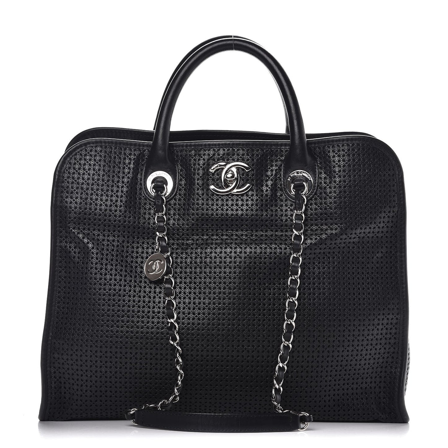 Calfskin Perforated Up In The Air Tote Black