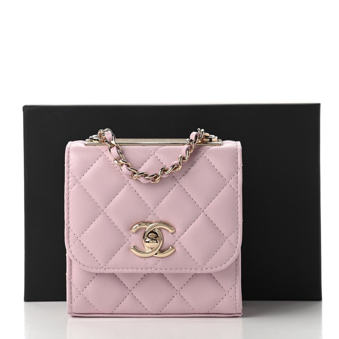 Lambskin Quilted Mini Trendy CC Clutch With Chain Light Pink