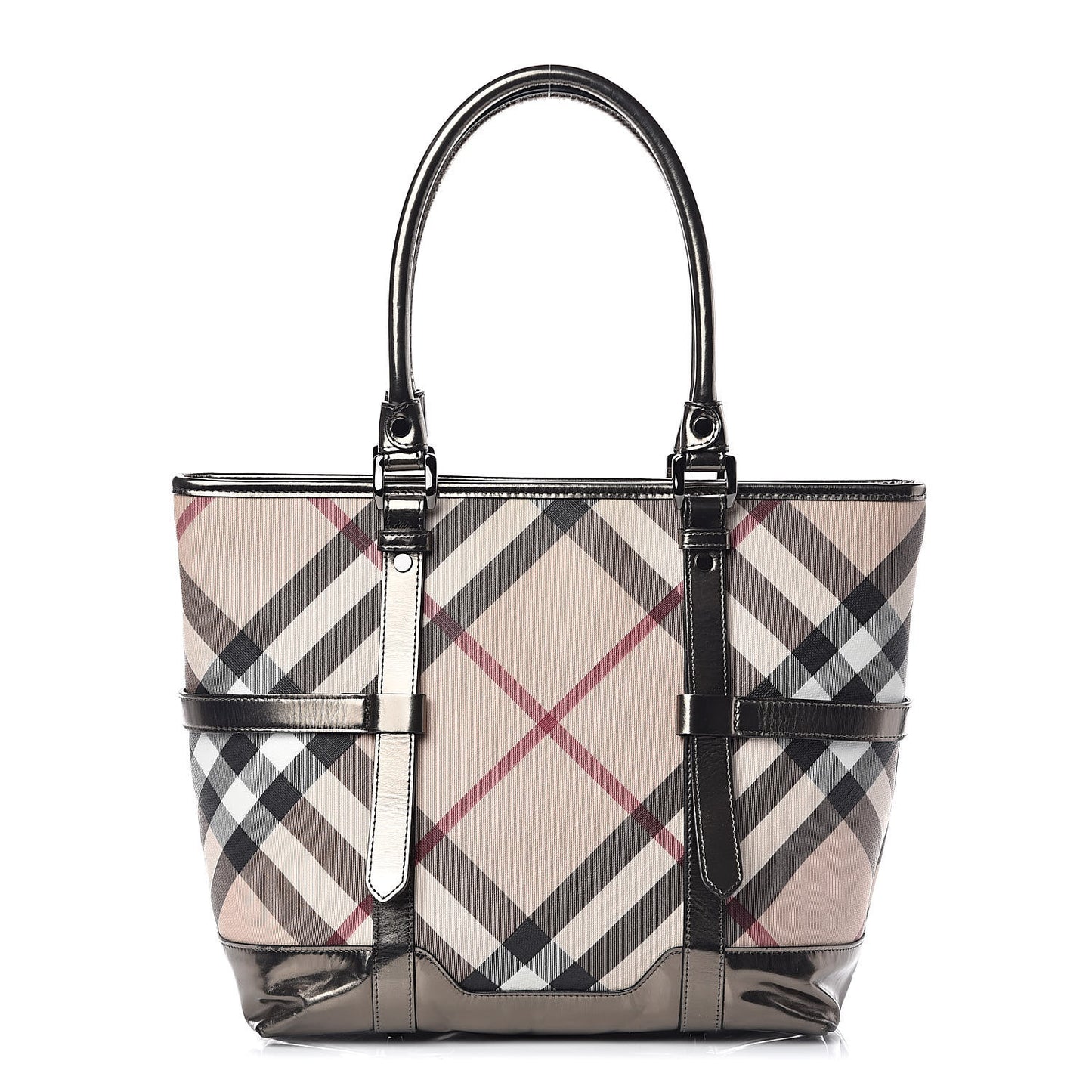 Metallic Calfskin Nova Check Tote Pewter
