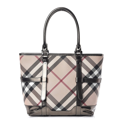 Burberry Metallic Calfskin Nova Check Tote Pewter 1 of 16
