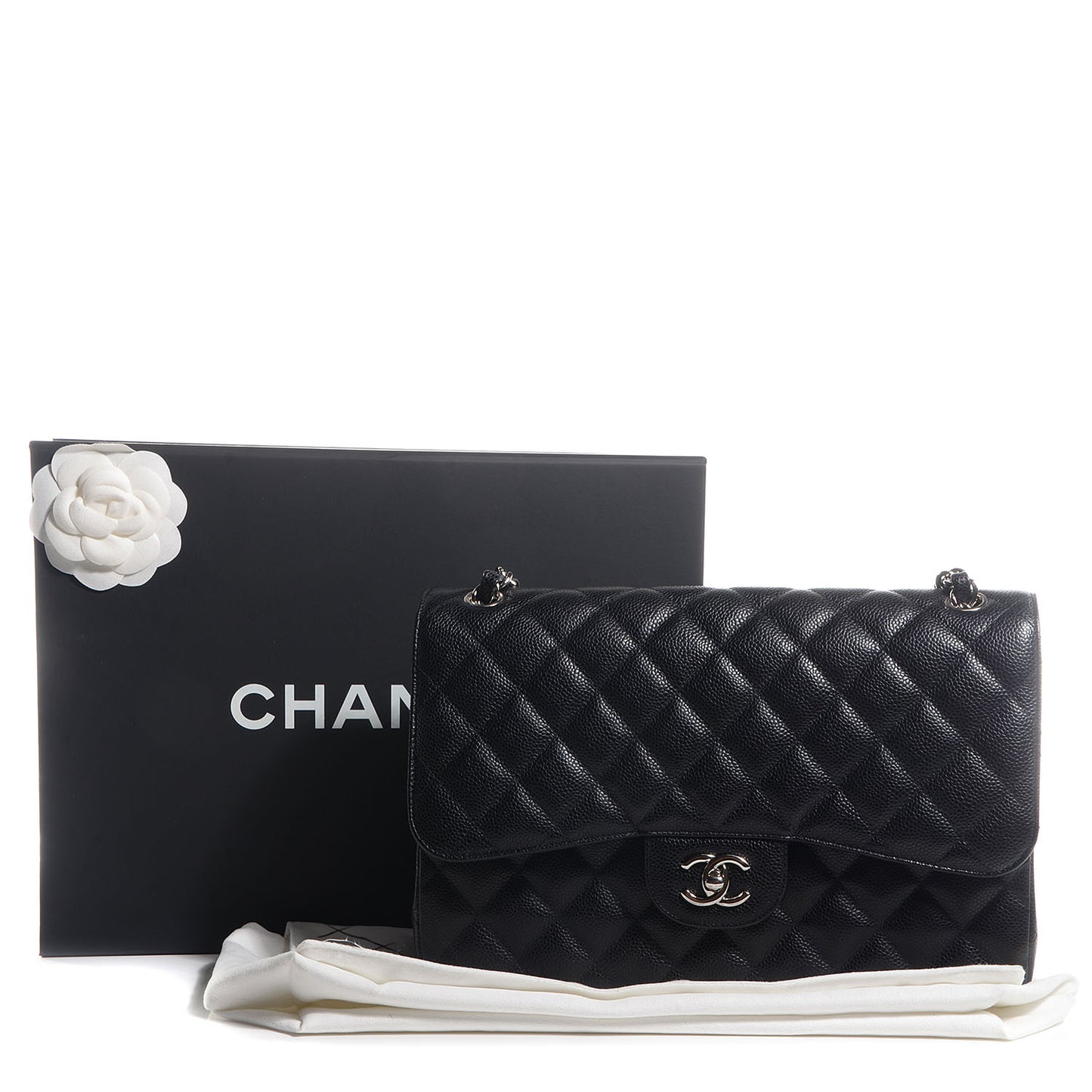 Caviar Quilted Jumbo Double Flap Black