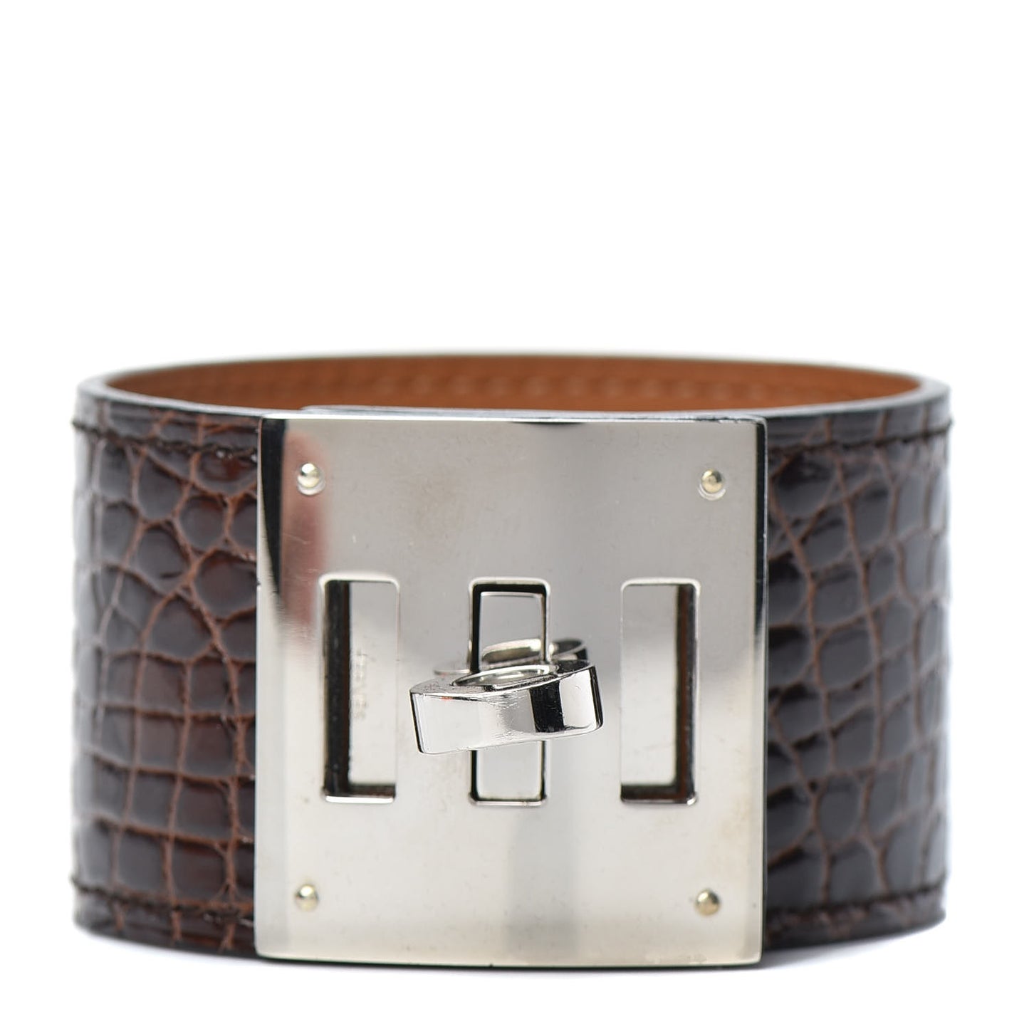 HERME Shiny Alligator Kelly Dog Bracelet Havanne
