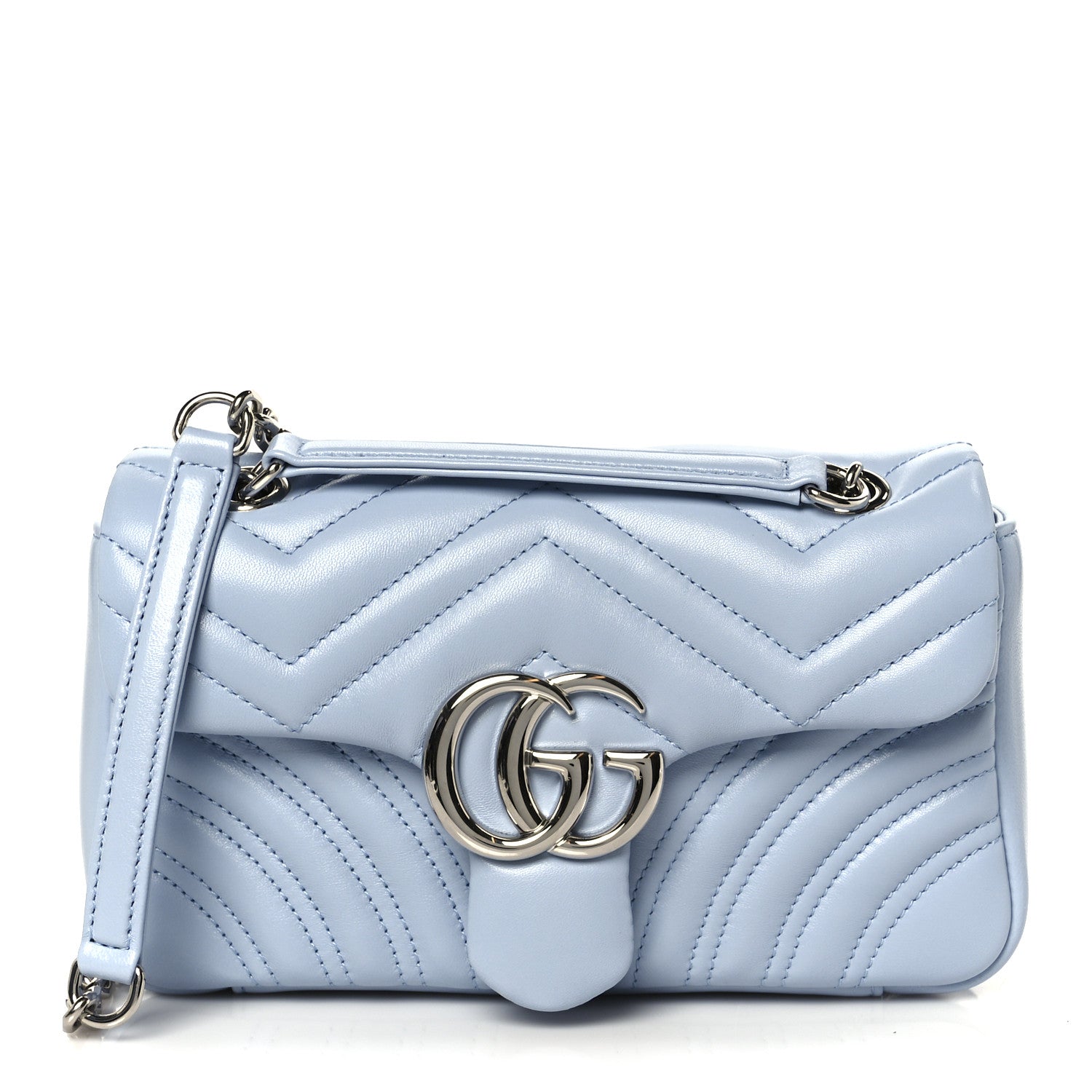 Gucci Lambskin Matelasse Small GG Marmont Shoulder Bag Light Blue 1 of 11