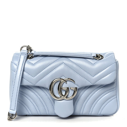 Gucci Lambskin Matelasse Small GG Marmont Shoulder Bag Light Blue 1 of 11