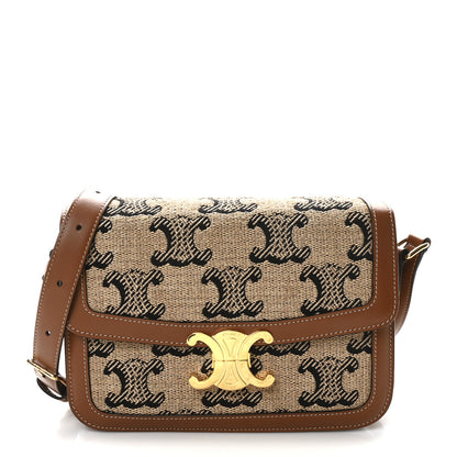 Celine Canvas Calfskin Triomphe Embroidered Medium Triomphe Bag Tan 1 of 11