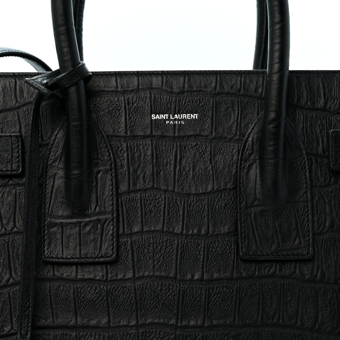Calfskin Crocodile Embossed Small Sac de Jour Black