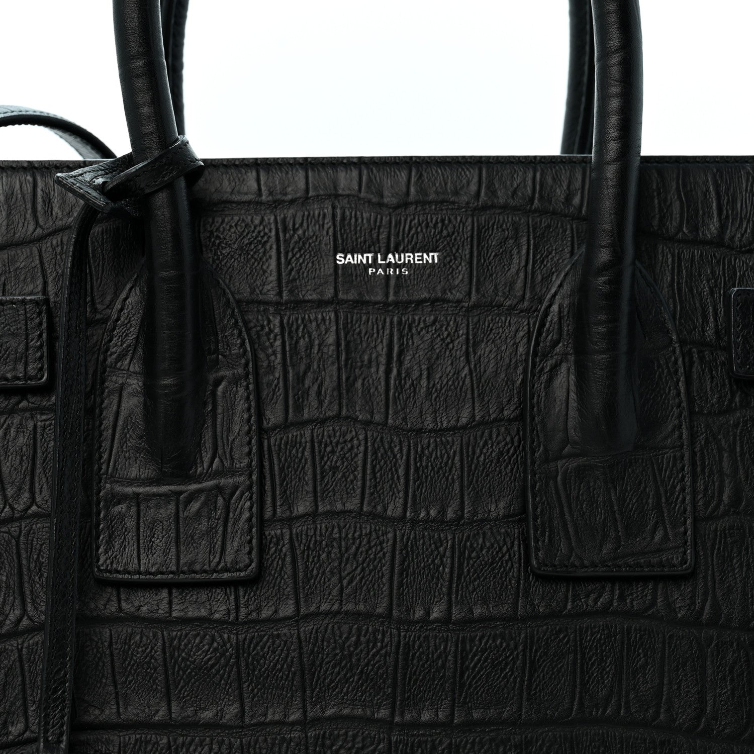 Saint Laurent Calfskin Crocodile Embossed Small Sac de Jour Black 8 of 12
