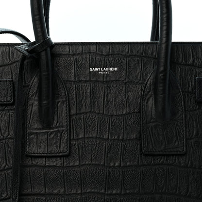 Saint Laurent Calfskin Crocodile Embossed Small Sac de Jour Black 8 of 12