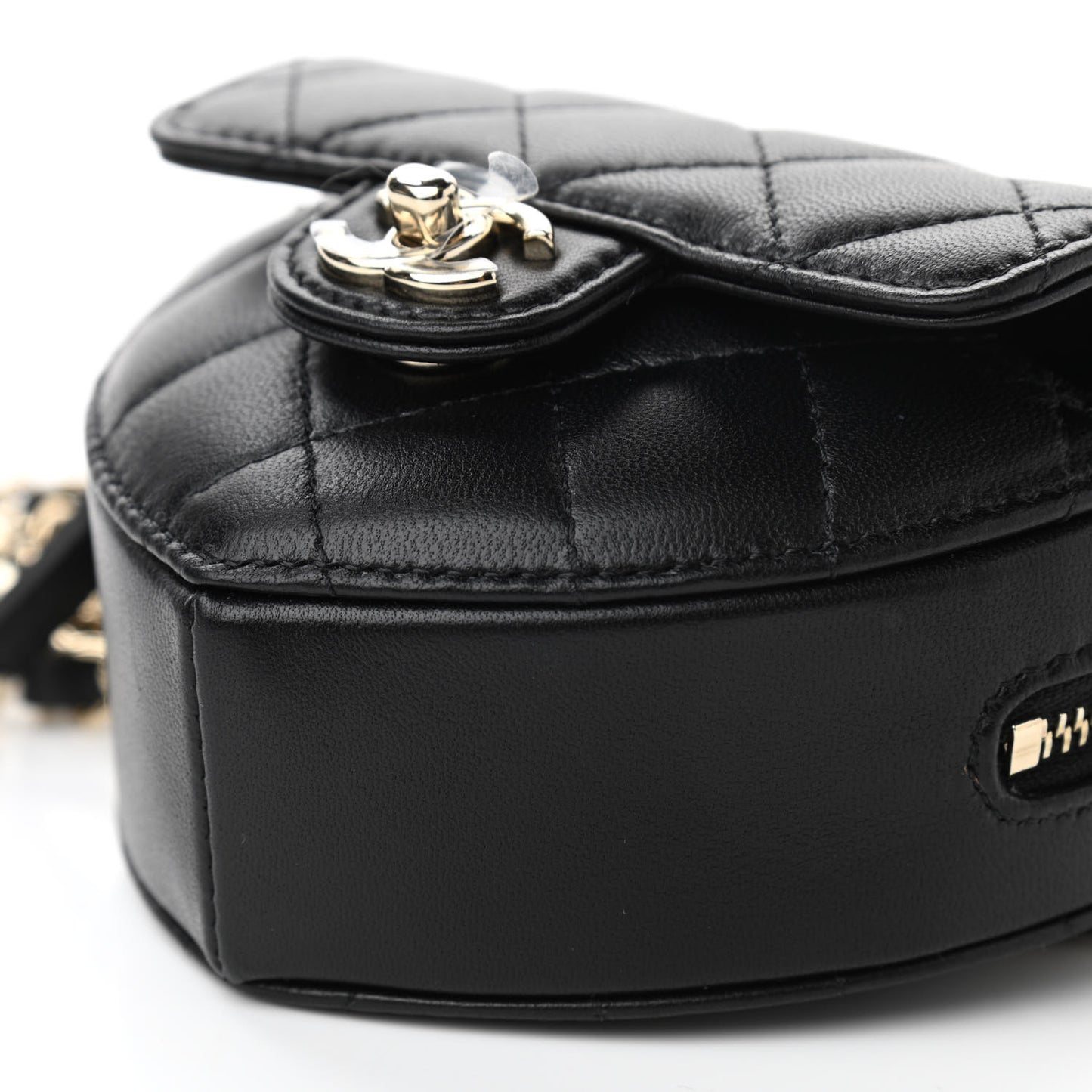 Lambskin Quilted CC In Love Heart Waist Belt Bag With Chain Black