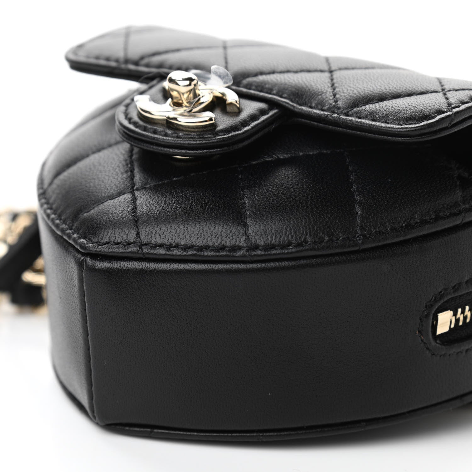 Chanel Lambskin Quilted CC In Love Heart Waist Belt Bag With Chain Black 10 of 11