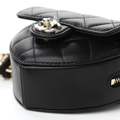 Chanel Lambskin Quilted CC In Love Heart Waist Belt Bag With Chain Black 10 of 11