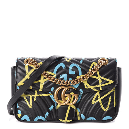 Gucci Calfskin Matelasse GucciGhost Small GG Marmont Shoulder Bag Black New Acquamarine 1 of 8