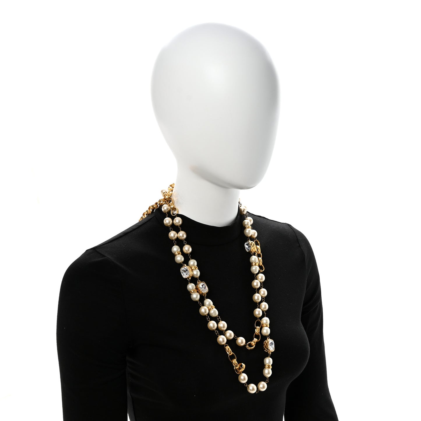 Pearl Crystal Long Necklace Gold