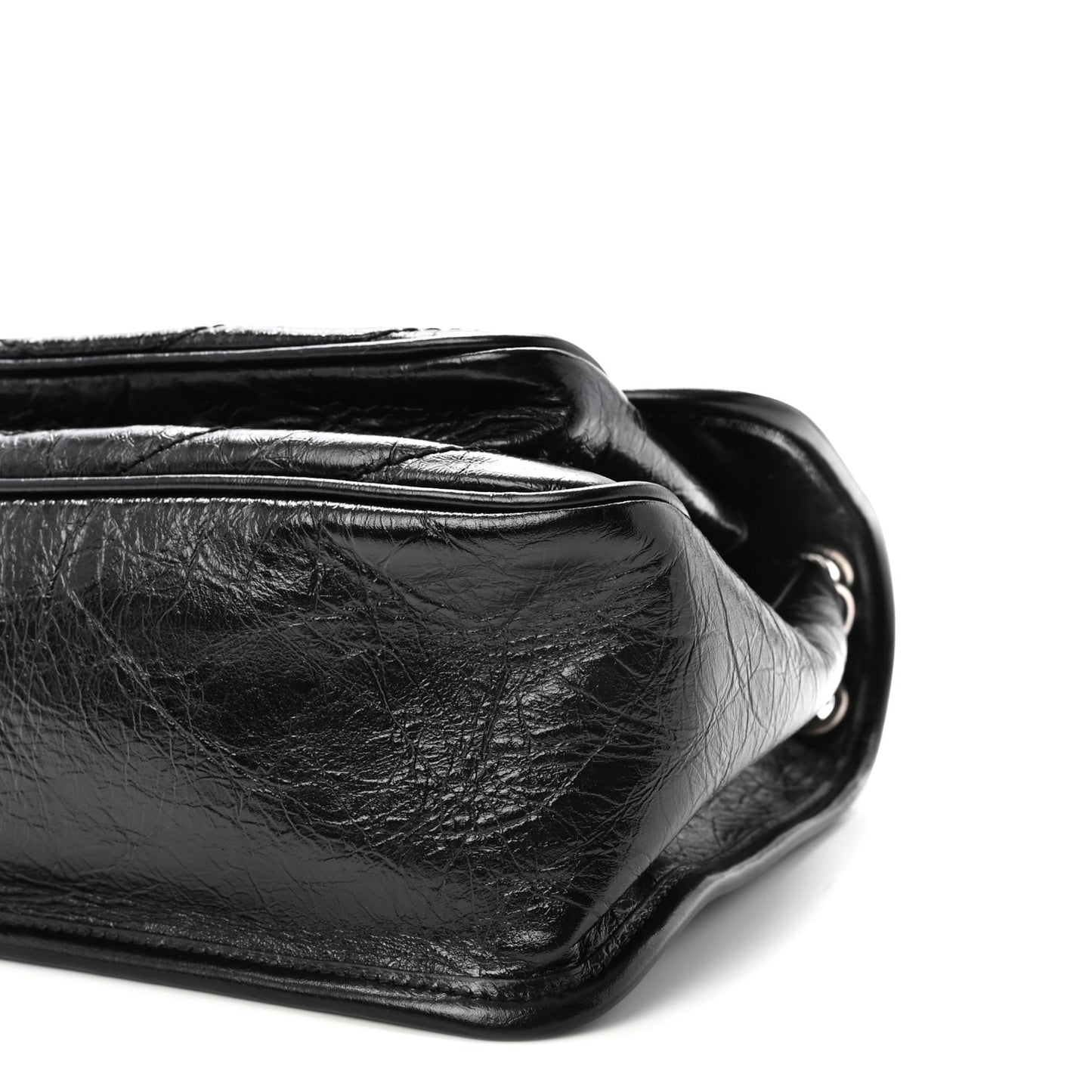 Crinkled Calfskin Matelasse Monogram Medium Niki Chain Satchel Black
