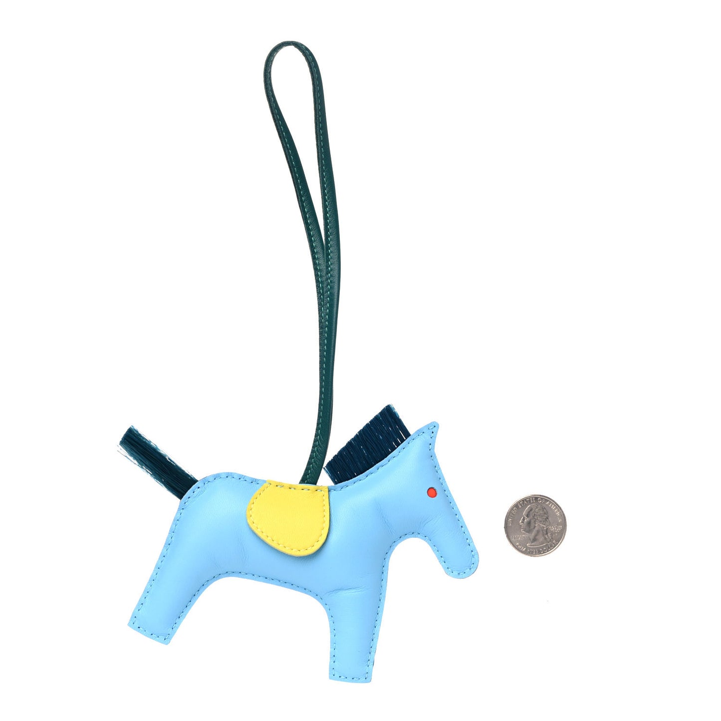 Milo Lambskin Horse Hair Grigri Rodeo Horse Bag Charm MM Bleu Celeste Lime Malachite