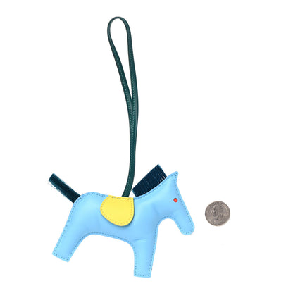 Hermes Milo Lambskin Horse Hair Grigri Rodeo Horse Bag Charm MM Bleu Celeste Lime Malachite 2 of 4