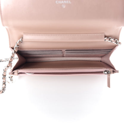 Chanel Goatskin Camellia Embossed Wallet On Chain WOC Light Pink 5 of 11