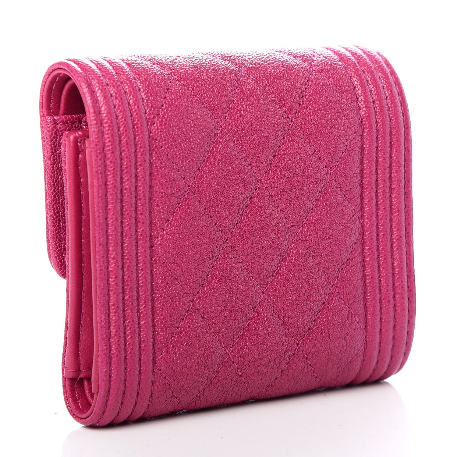 Chanel Caviar Quilted Compact Boy Wallet Dark Pink 3 of 8