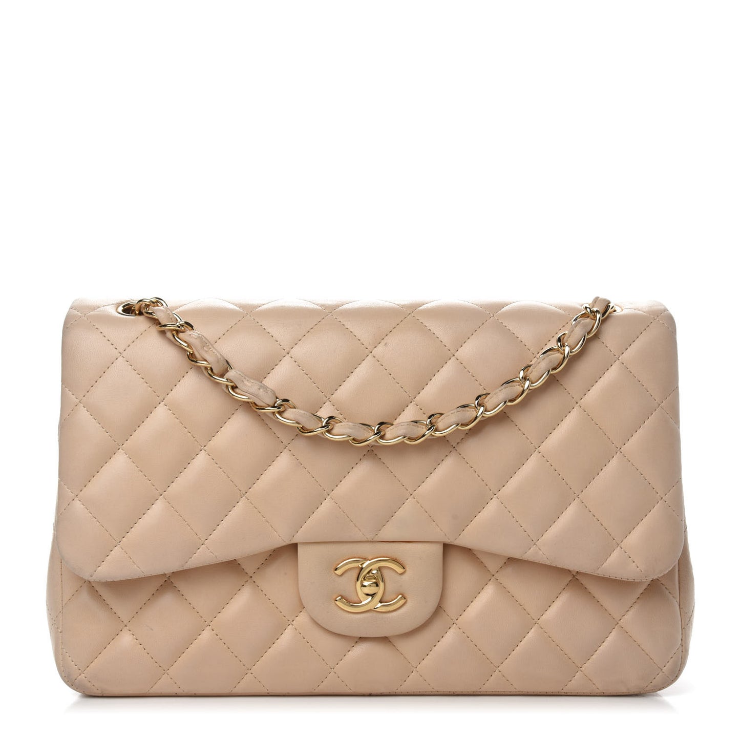 Lambskin Quilted Jumbo Double Flap Beige Clair