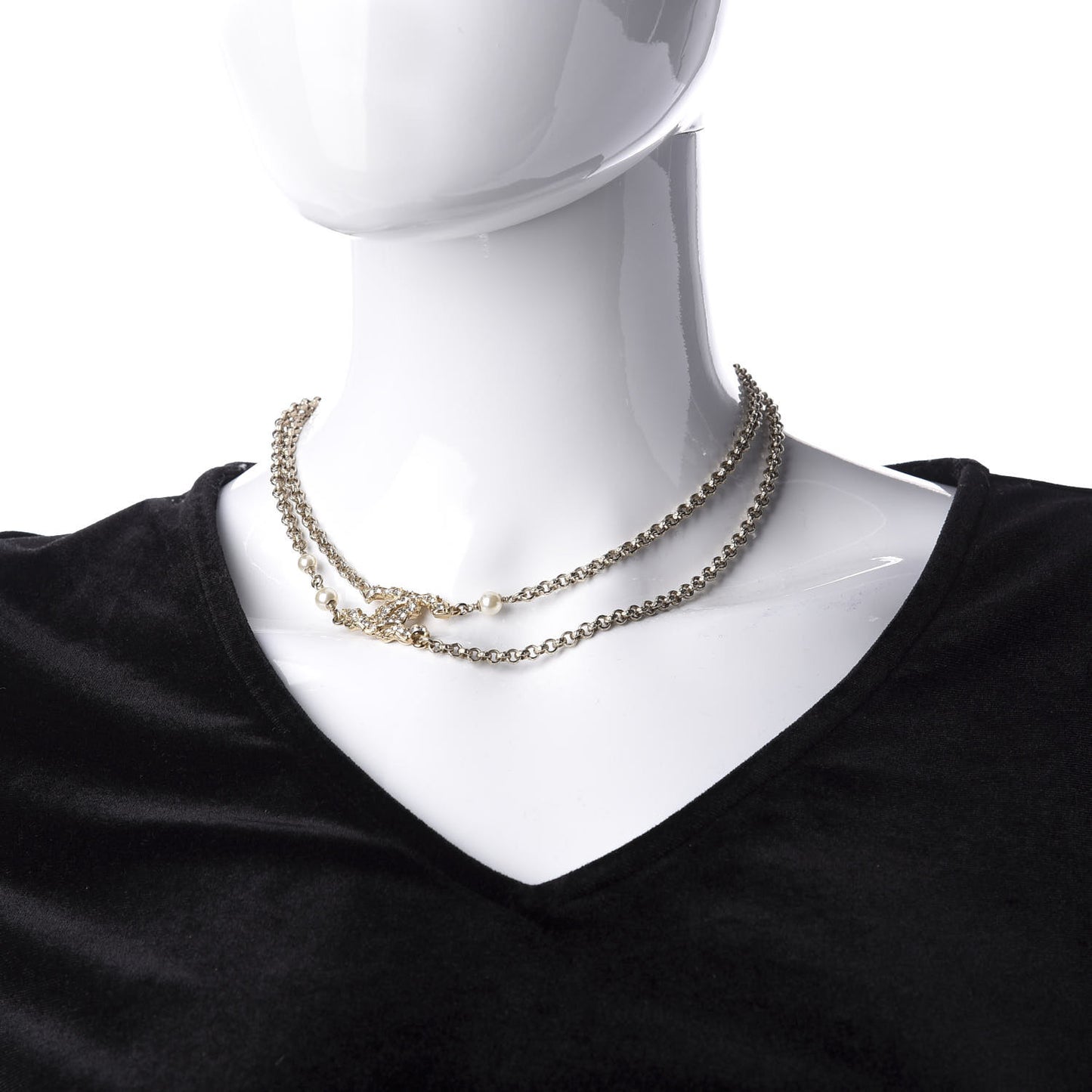 Crystal Pearl CC Chain Choker Necklace Gold
