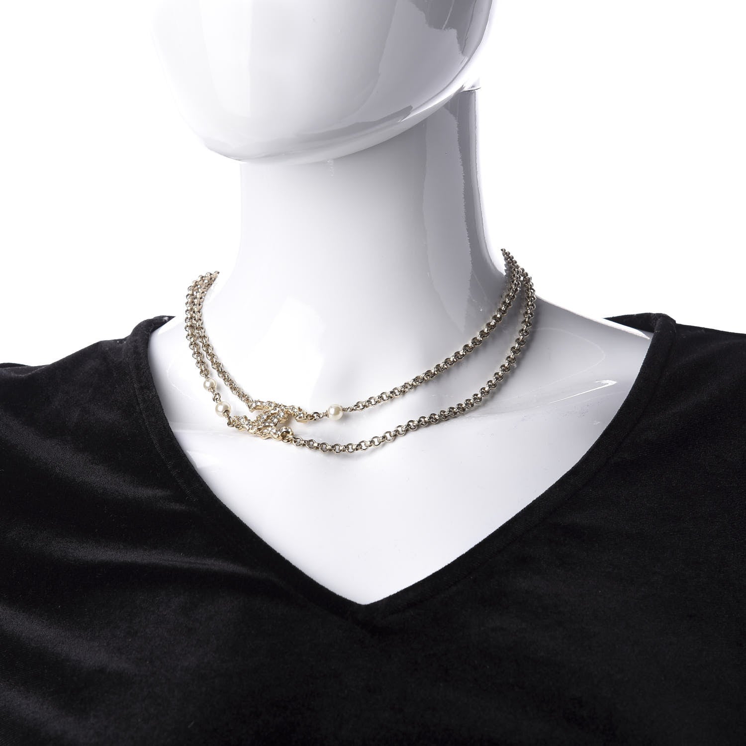 Chanel Crystal Pearl CC Chain Choker Necklace Gold 2 of 6