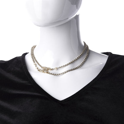 Chanel Crystal Pearl CC Chain Choker Necklace Gold 2 of 6