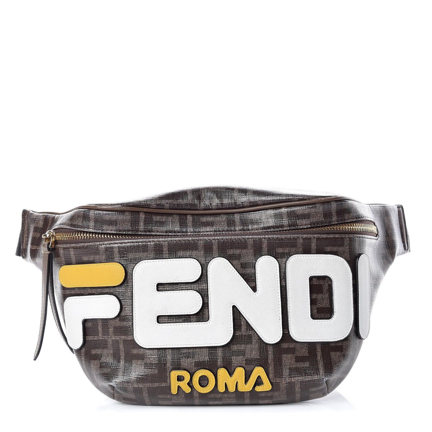 X FILA Glazed Fabric Vitello Century FF 1974 Mania Belt Bag Mogano Panna White