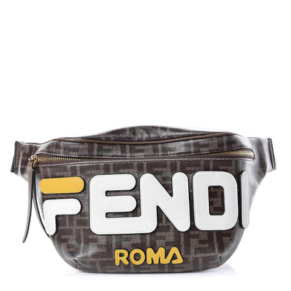 Fendi X FILA Glazed Fabric Vitello Century FF 1974 Mania Belt Bag Mogano Panna White 1 of 13