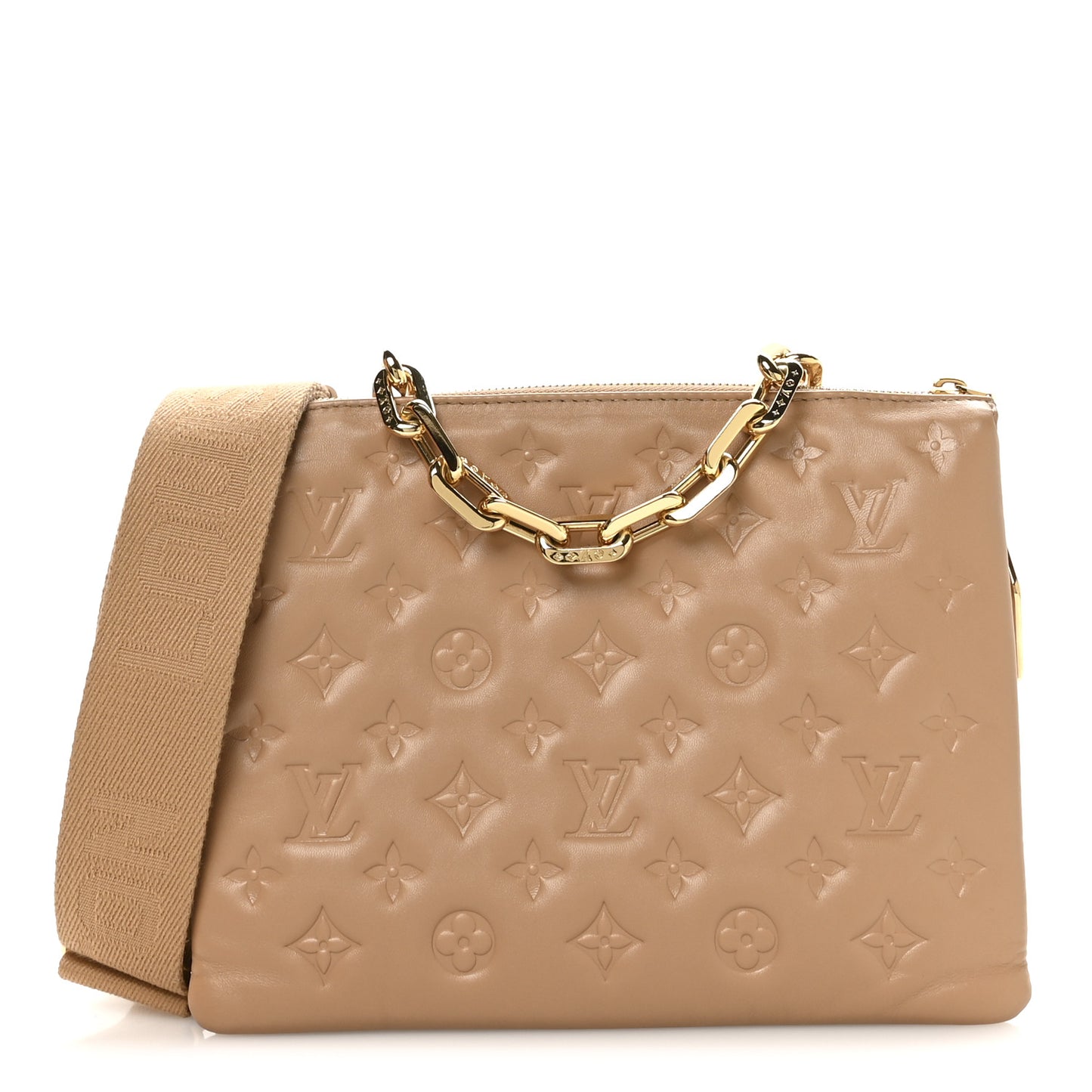 Lambskin Embossed Monogram Coussin PM Camel