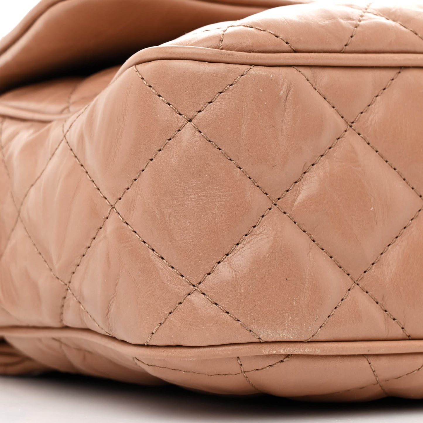 Aged Calfskin Quilted Medium Chain Detail Flap Light Brown