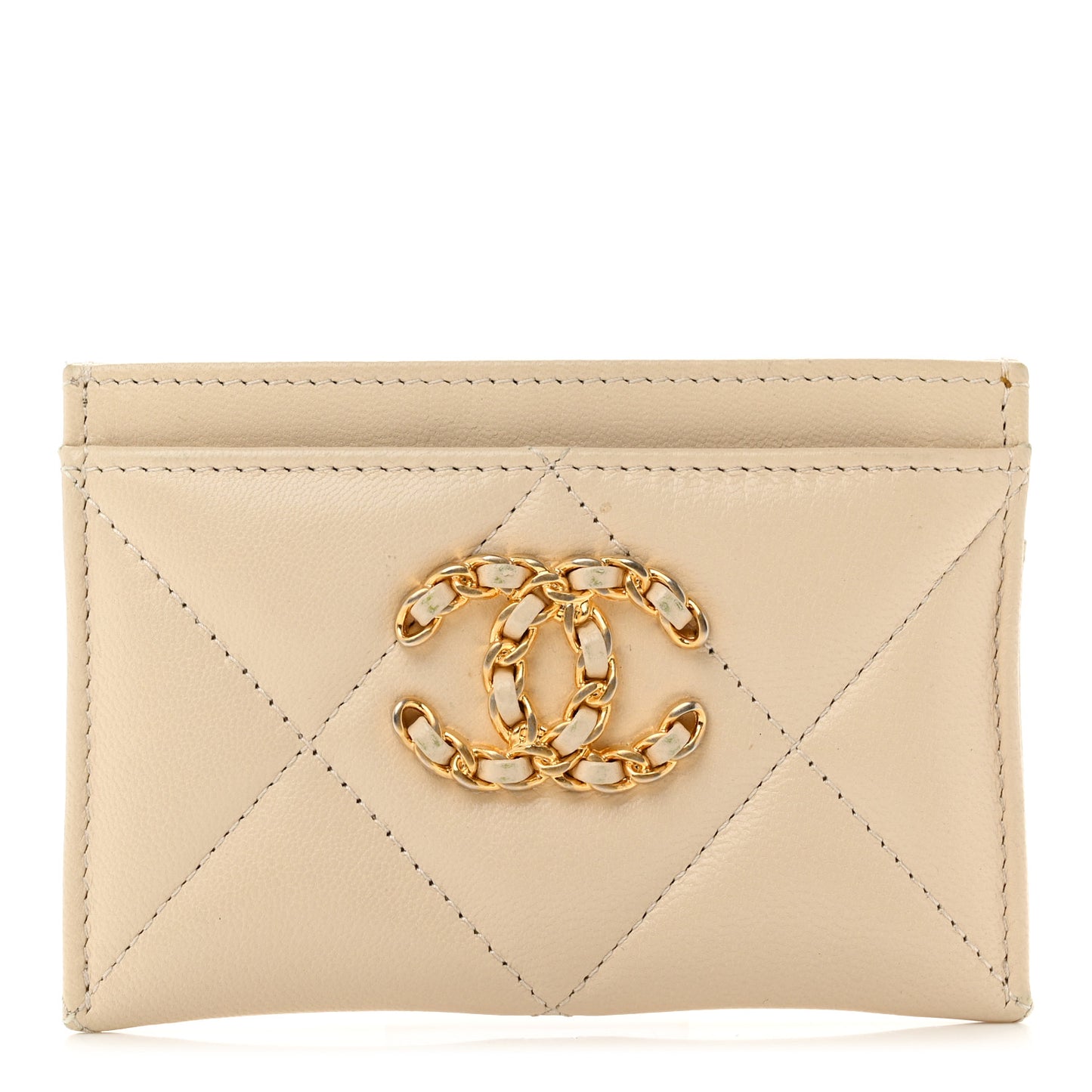 Lambskin Quilted Chanel 19 Card Holder Light Beige