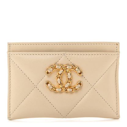 Chanel Lambskin Quilted Chanel 19 Card Holder Light Beige 1 of 9